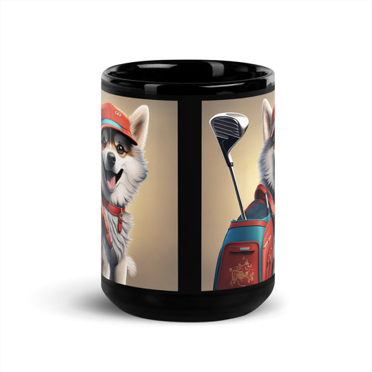 Pomsky Golfer- Black Glossy Mug v8