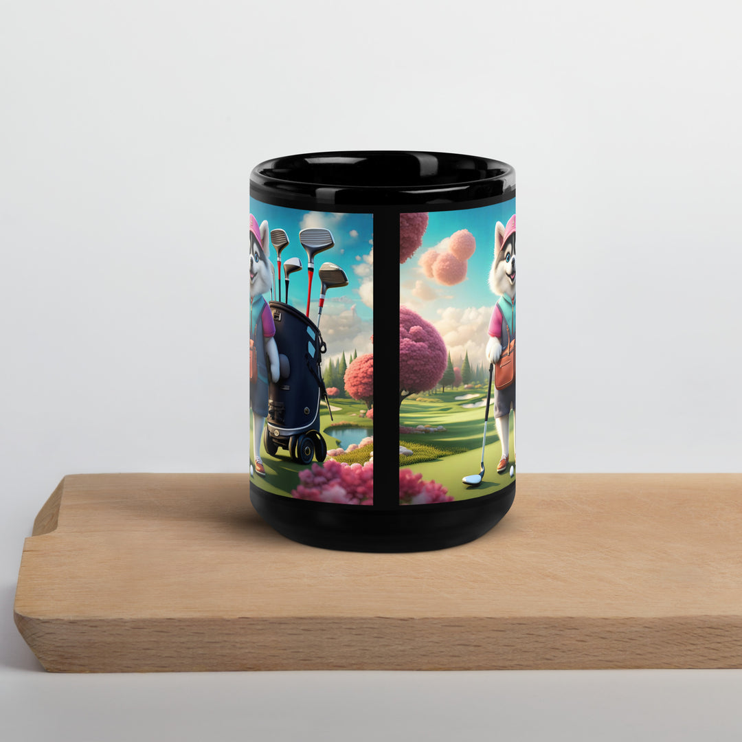 Pomsky Golfer- Black Glossy Mug v13