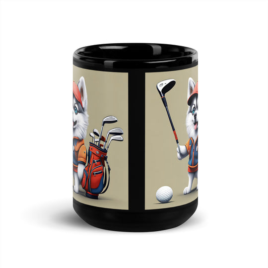 Pomsky Golfer- Black Glossy Mug v14