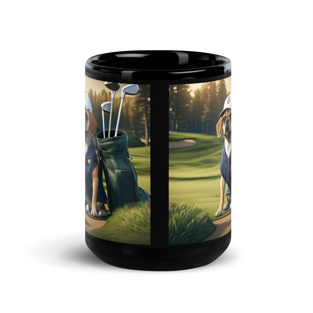 Puggle Golfer- Black Glossy Mug