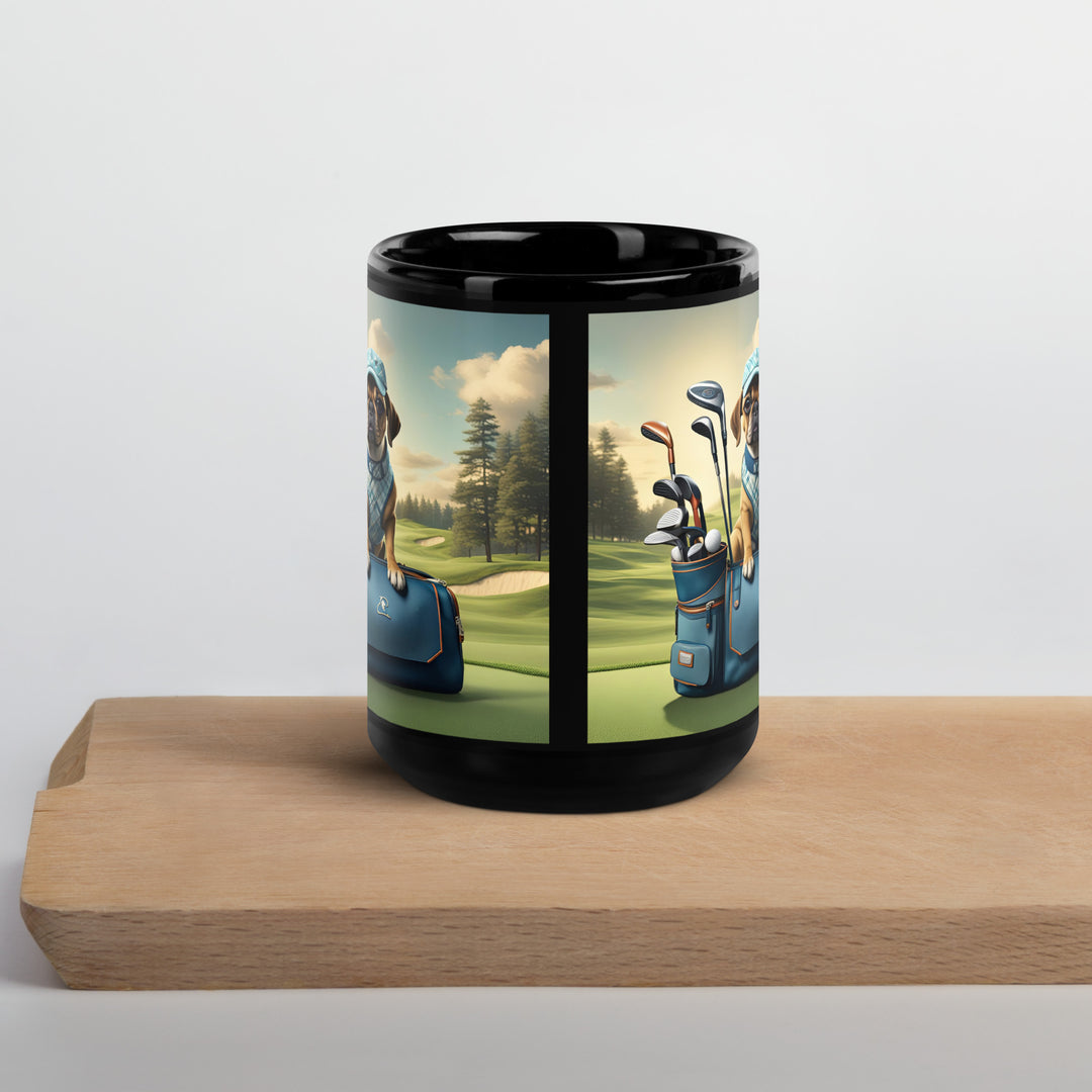 Puggle Golfer- Black Glossy Mug v2