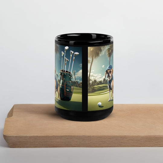 Puggle Golfer- Black Glossy Mug v13