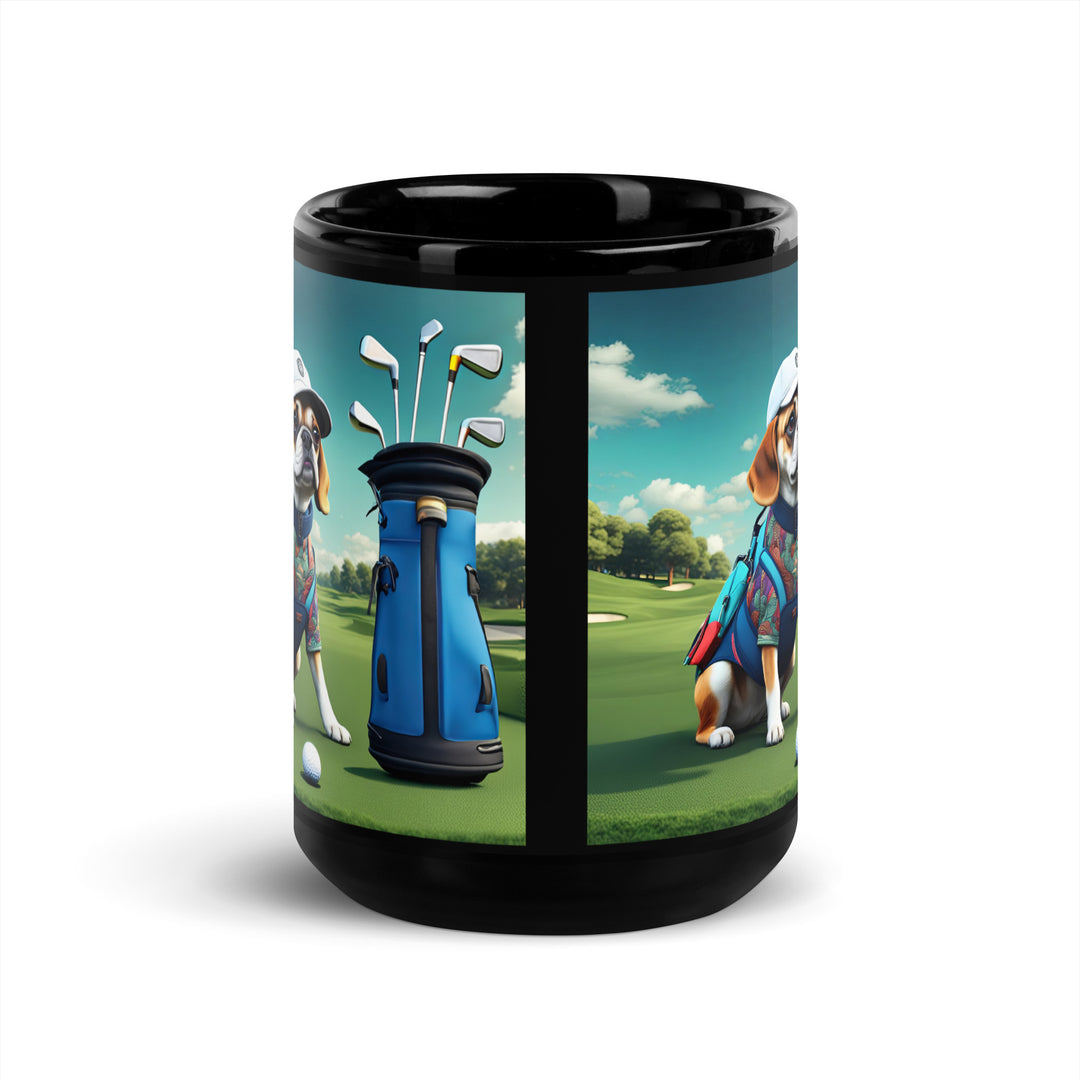 Puggle Golfer- Black Glossy Mug v17