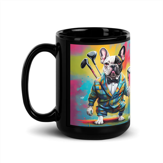 Black Glossy Mug-French Bulldog Golfer V7