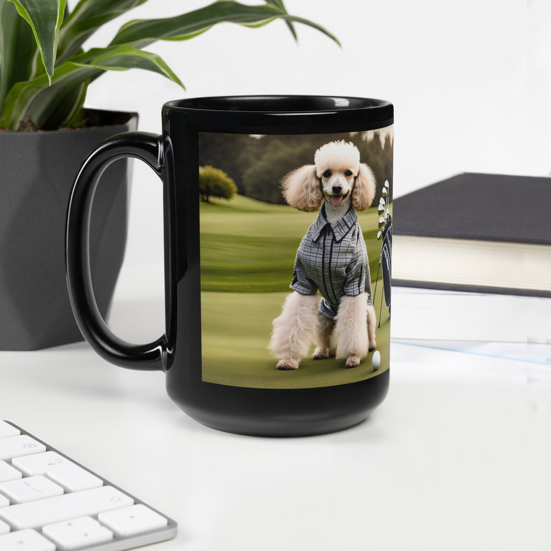 Poodle Golfer- Black Glossy Mug