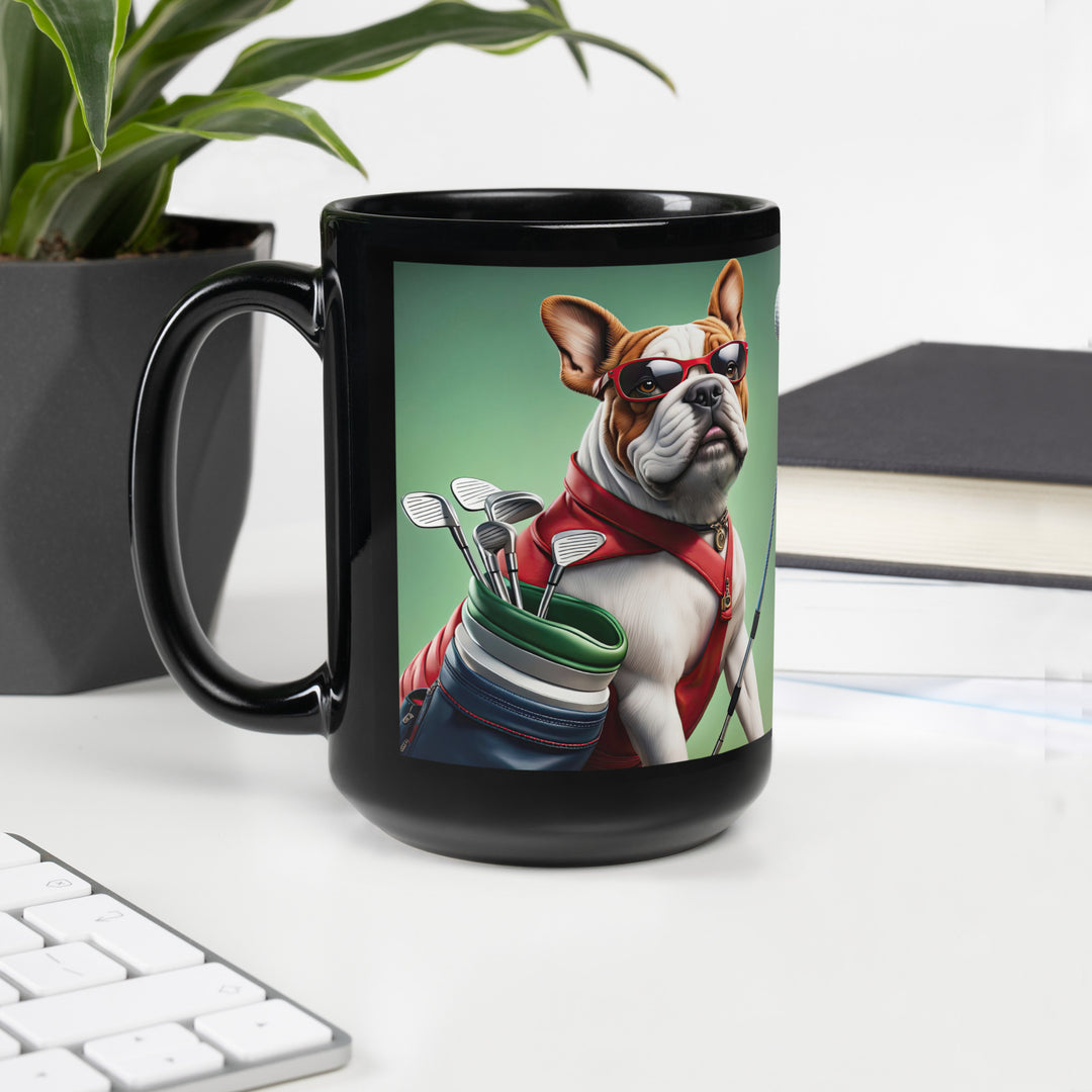 Bulldog Golfer- Black Glossy Mug v2