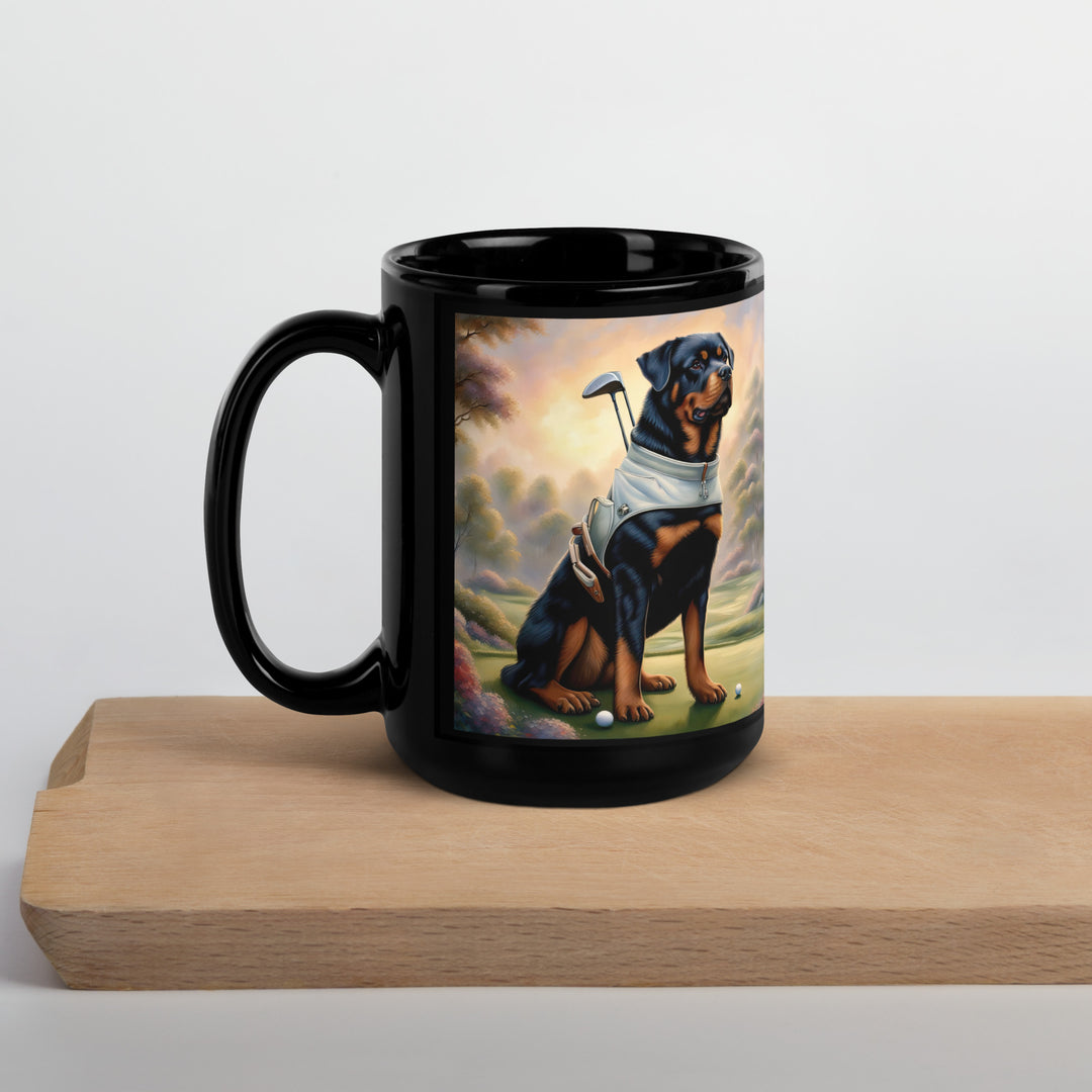 Rottweiler Golfer- Black Glossy Mug v2