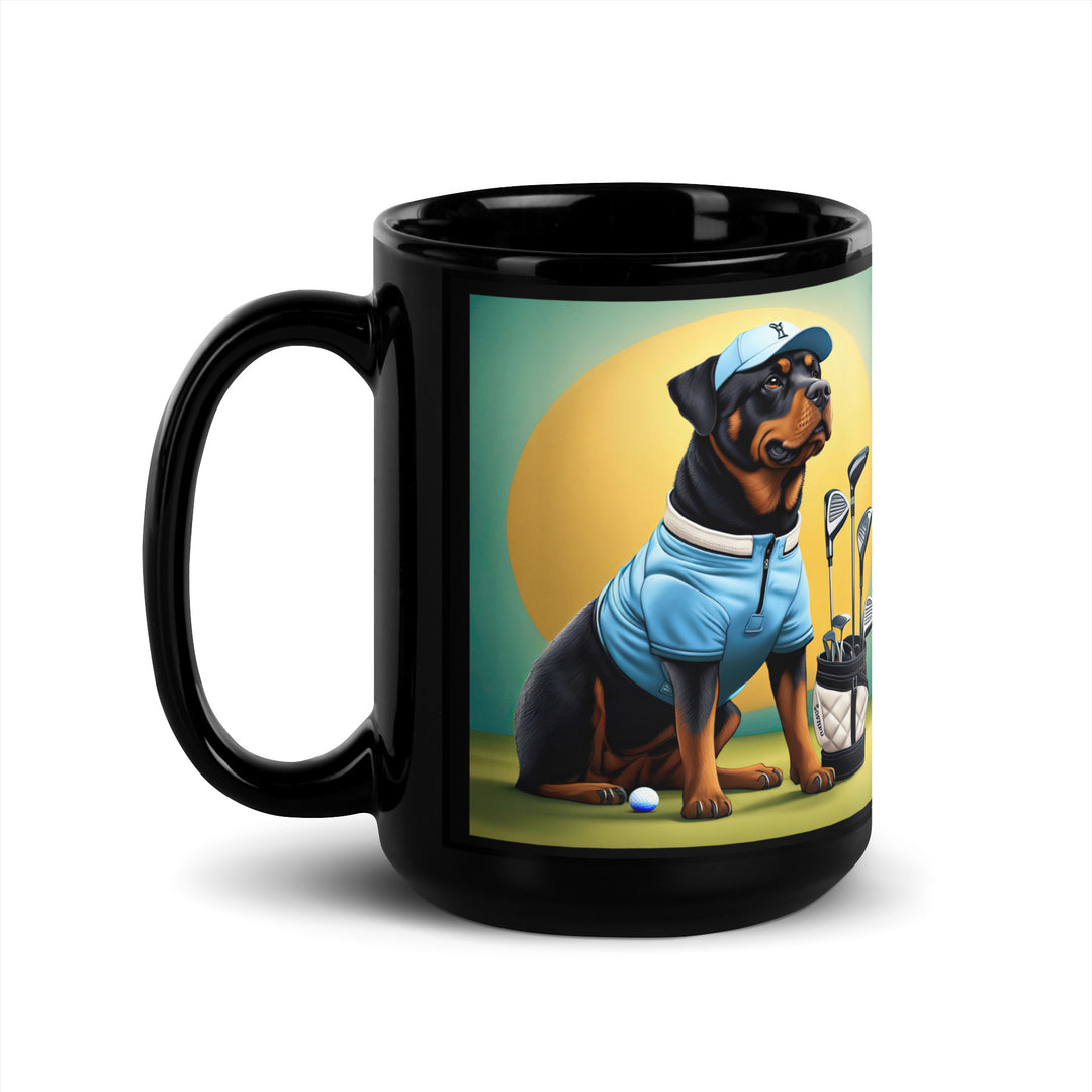 Rottweiler Golfer- Black Glossy Mug v3