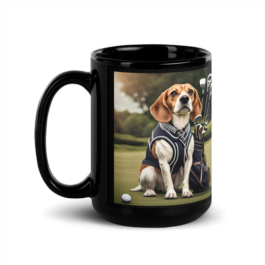 Beagle Golfer- Black Glossy Mug