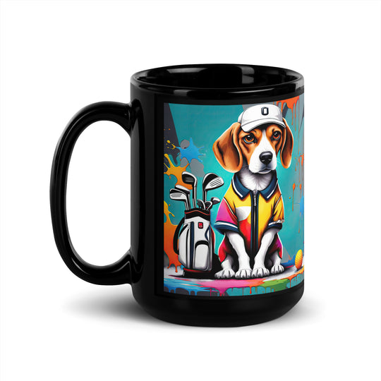 Beagle Golfer- Black Glossy Mug v4