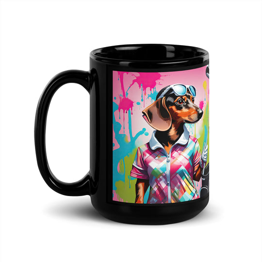 Dachshund Golfer- Black Glossy Mug v2