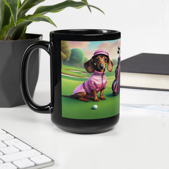 Dachshund Golfer- Black Glossy Mug v4