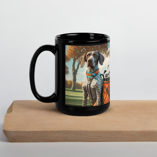 German Shorthaired Pointer Golfer- Black Glossy Mug