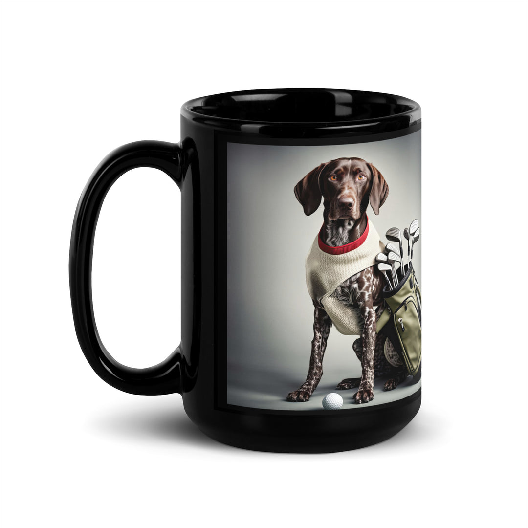 German Shorthaired Pointer Golfer- Black Glossy Mug v4