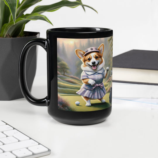 Pembroke Welsh Corgi Golfer- Black Glossy Mug v2