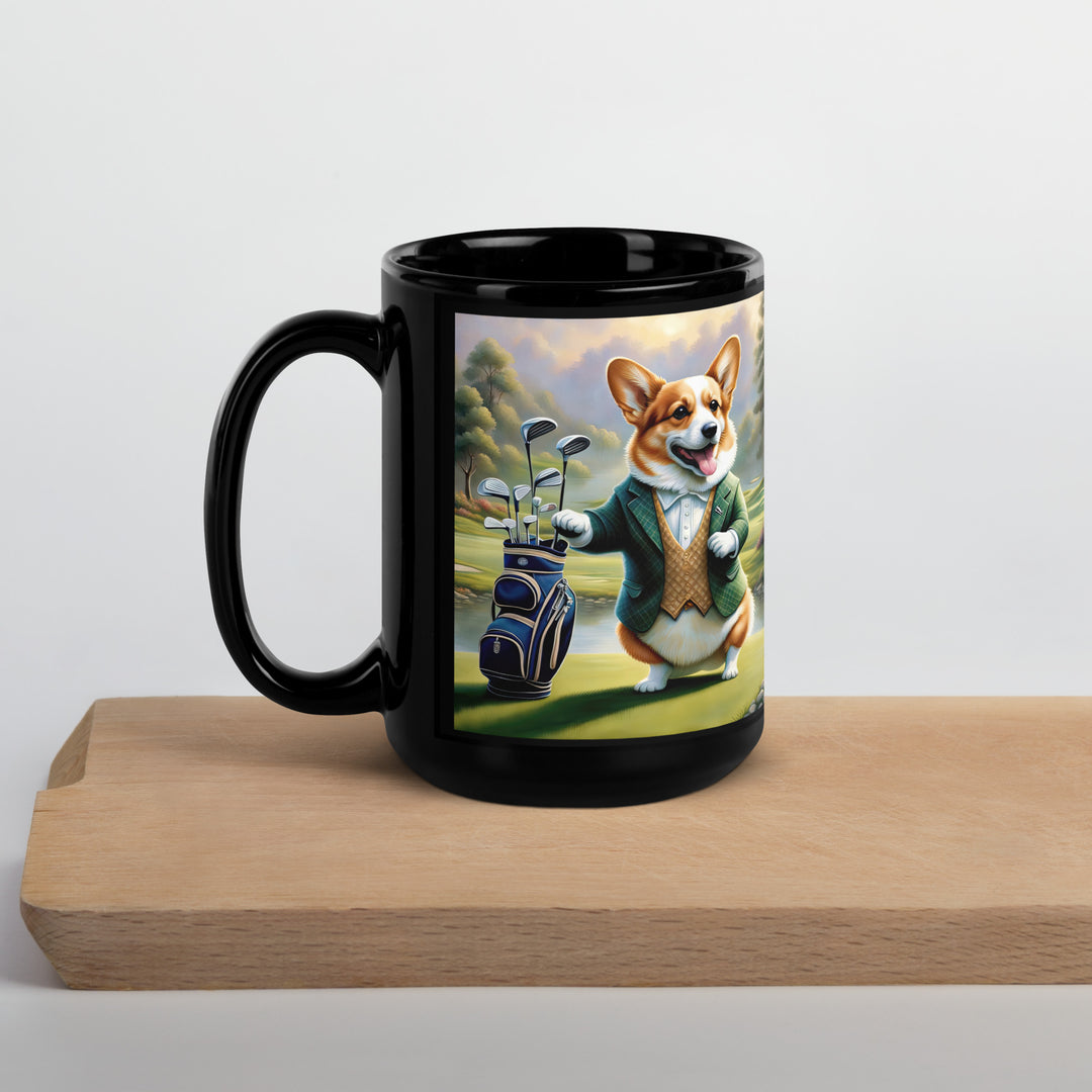 Pembroke Welsh Corgi Golfer- Black Glossy Mug v4