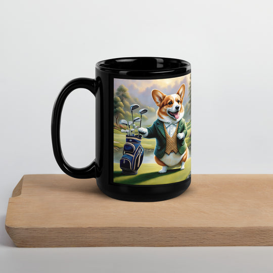 Pembroke Welsh Corgi Golfer- Black Glossy Mug v4