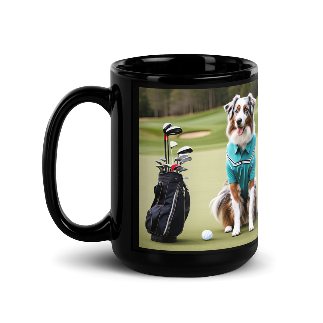 Australian Shepherd Golfer- Black Glossy Mug v4