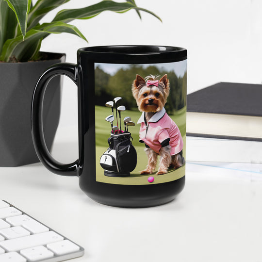 Yorkshire Terrier Golfer- Black Glossy Mug v2