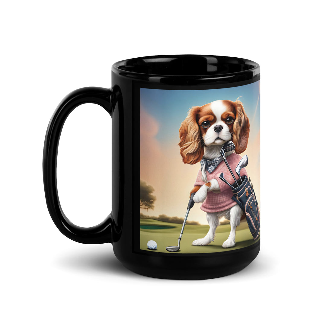 Cavalier King Charles Spaniel Golfer- Black Glossy Mug v2