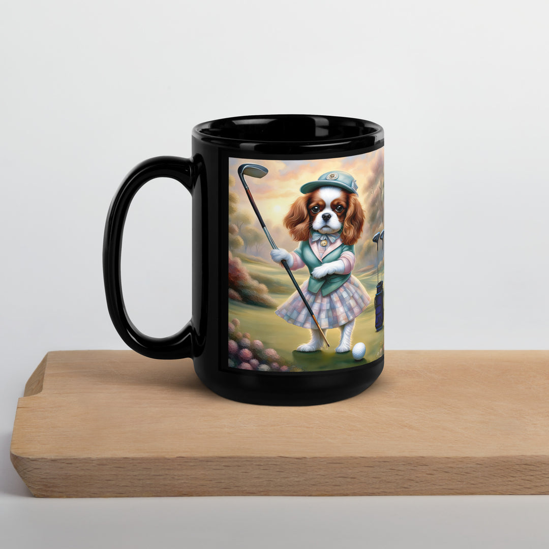 Cavalier King Charles Spaniel Golfer- Black Glossy Mug