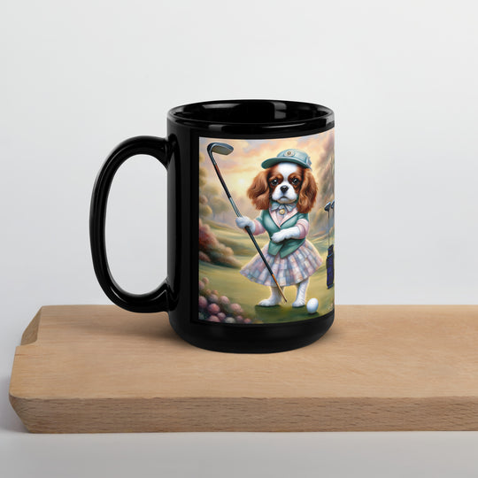 Cavalier King Charles Spaniel Golfer- Black Glossy Mug