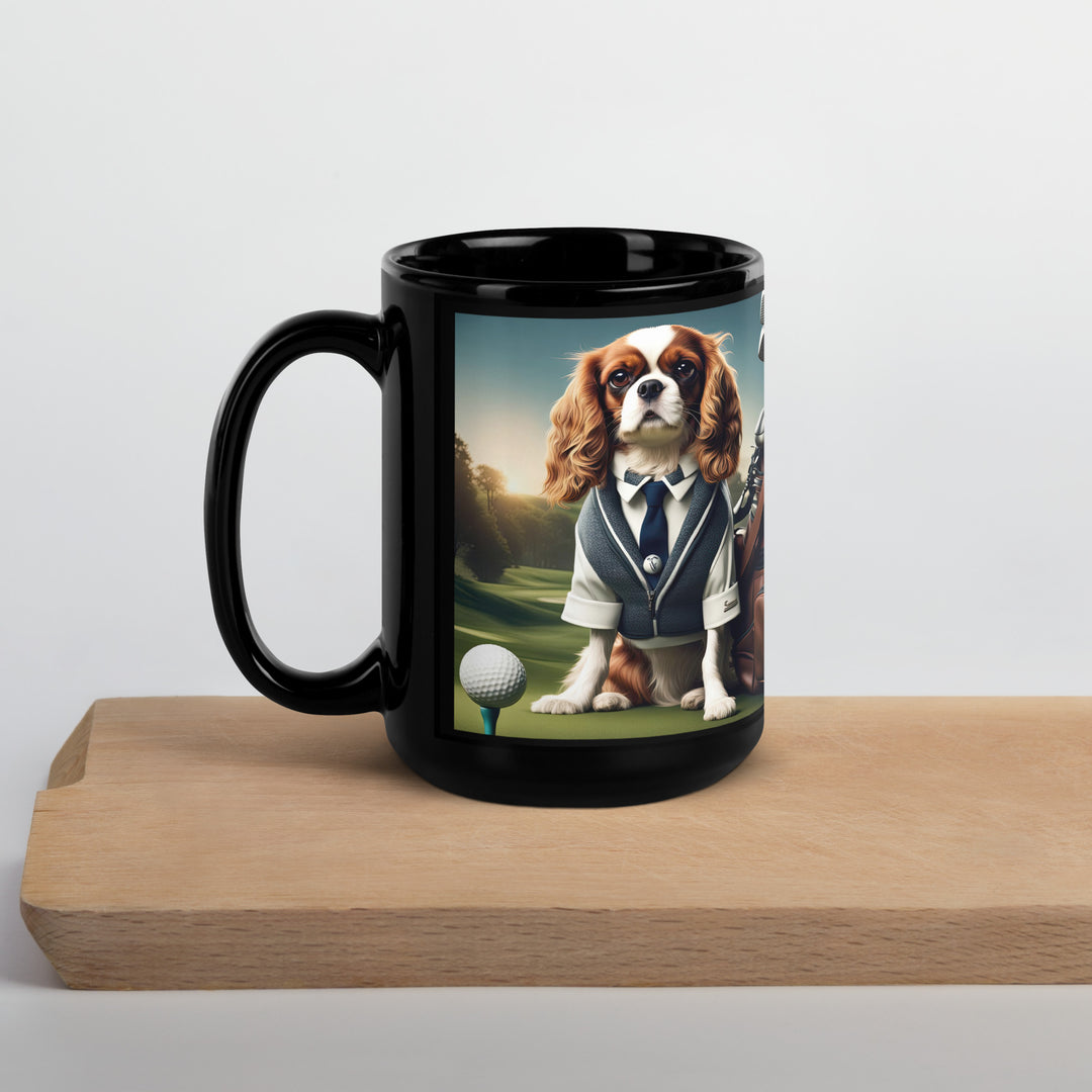 Cavalier King Charles Spaniel Golfer- Black Glossy Mug v3