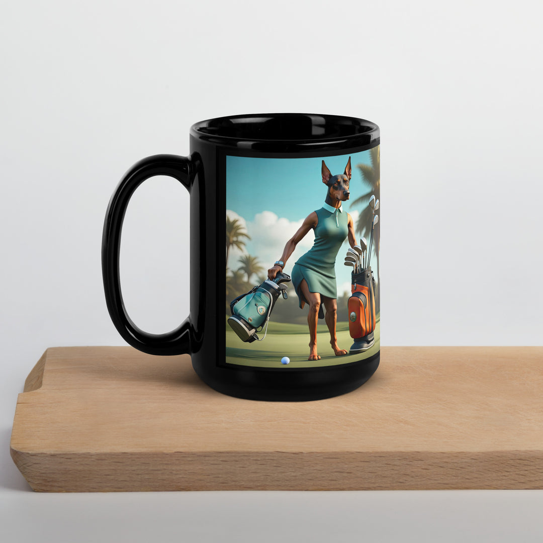 Doberman Pinscher Golfer- Black Glossy Mug v2