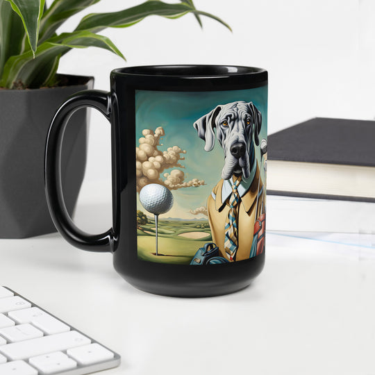 Great Dane Golfer- Black Glossy Mug v2