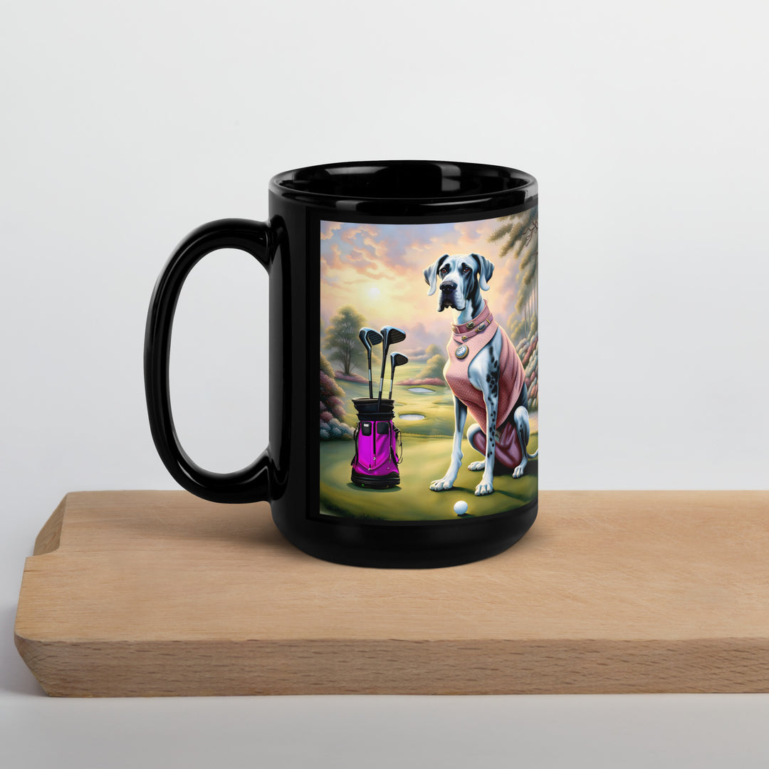 Great Dane Golfer- Black Glossy Mug v4