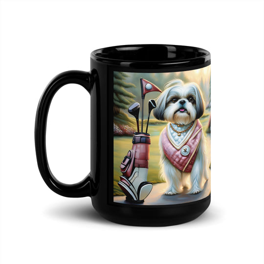 Shih Tzu Golfer- Black Glossy Mug