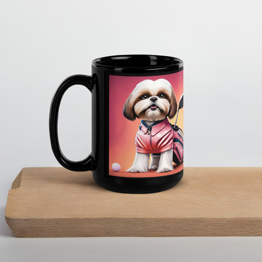 Shih Tzu Golfer- Black Glossy Mug v2