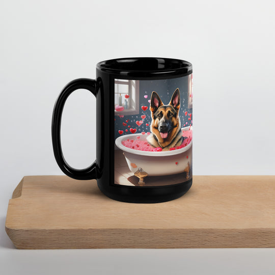 German Shepherd Romantic- Black Glossy Mug