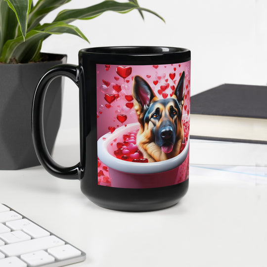 German Shepherd Romantic- Black Glossy Mug v3