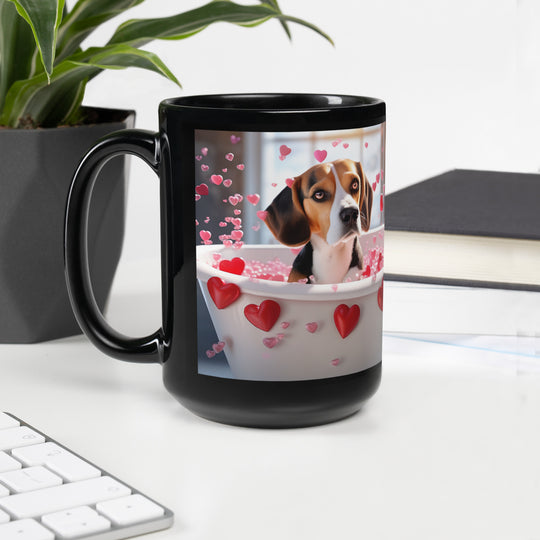 Beagle Romantic- Black Glossy Mug v2