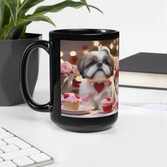 Shih Tzu Romantic- Black Glossy Mug v2