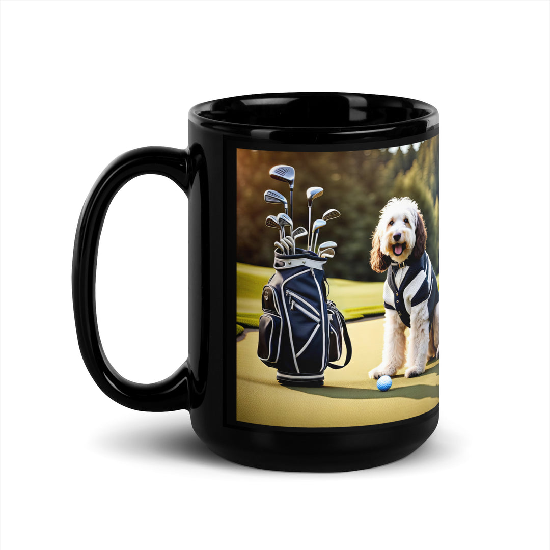 Bernedoodle Golfer- Black Glossy Mug