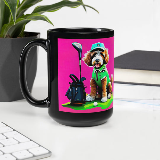 Bernedoodle Golfer- Black Glossy Mug v2