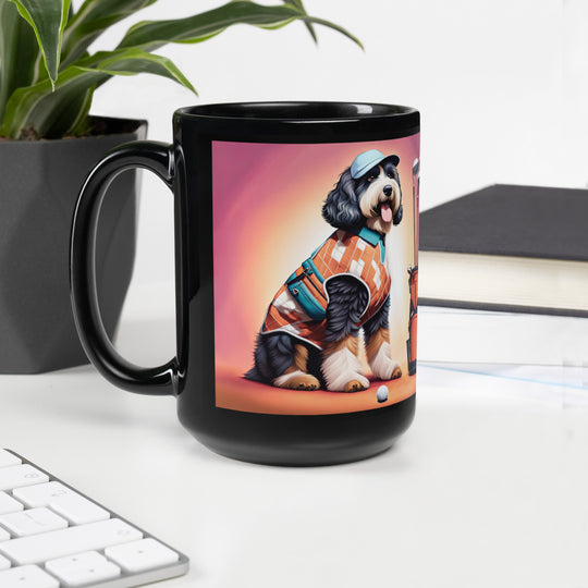 Bernedoodle Golfer- Black Glossy Mug v4