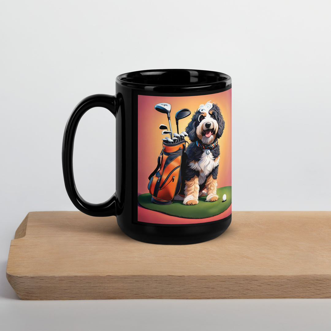 Bernedoodle Golfer- Black Glossy Mug v5