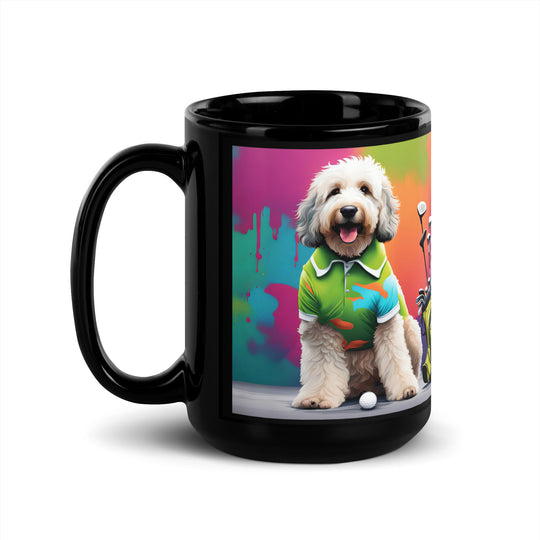 Bernedoodle Golfer- Black Glossy Mug v9