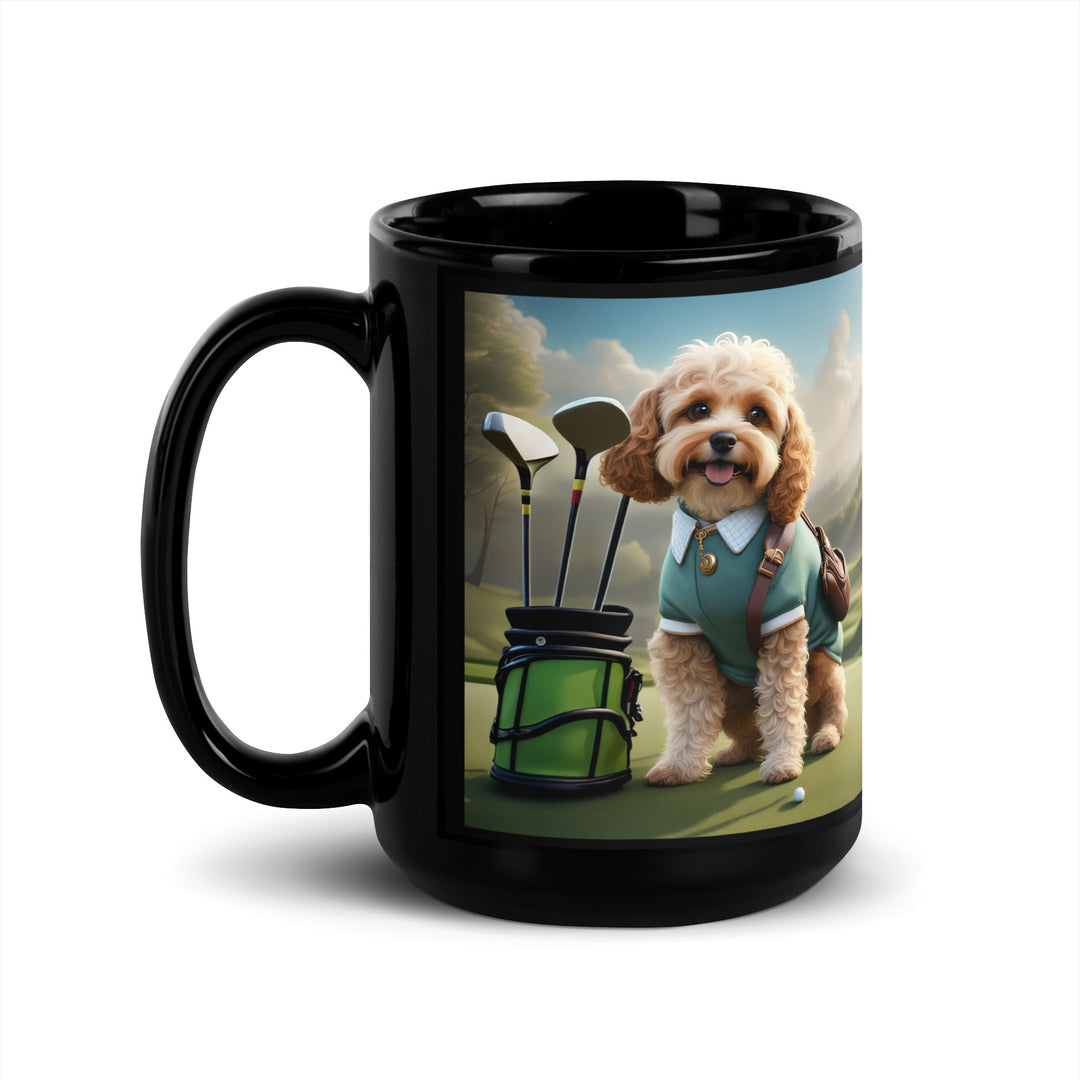 Cavapoo Golfer- Black Glossy Mug