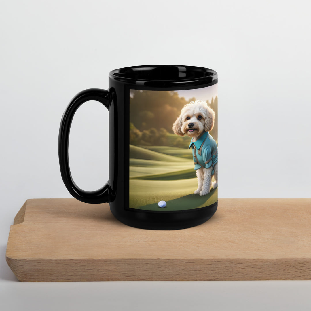 Cavapoo Golfer- Black Glossy Mug v4