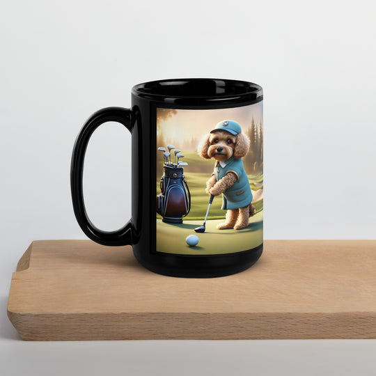 Cavapoo Golfer- Black Glossy Mug v5