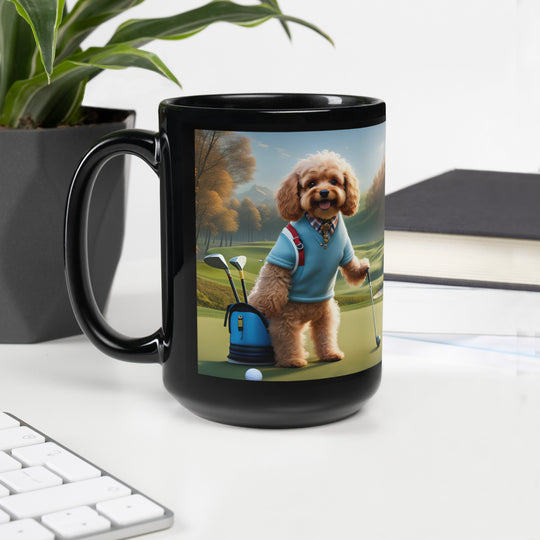 Cavapoo Golfer- Black Glossy Mug v7