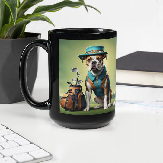 Catahoula Bulldog Golfer- Black Glossy Mug v3