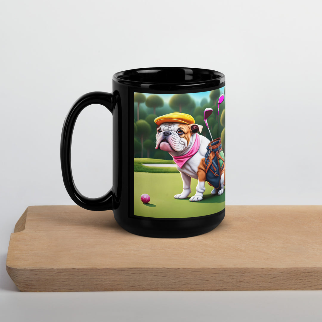 Catahoula Bulldog Golfer- Black Glossy Mug v5