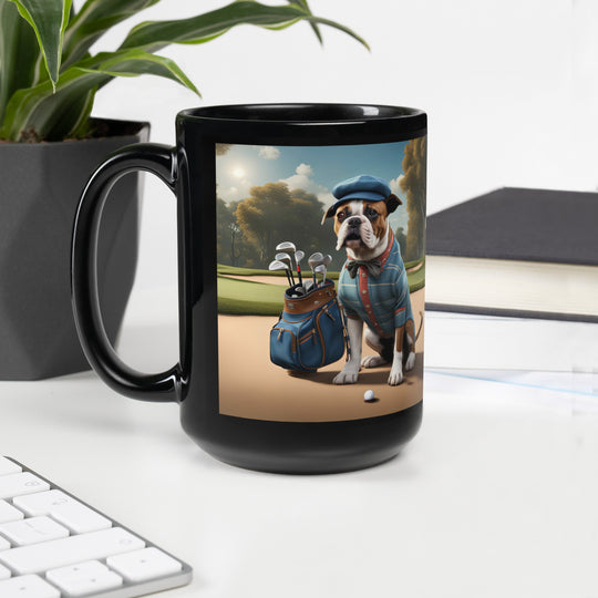 Catahoula Bulldog Golfer- Black Glossy Mug v7