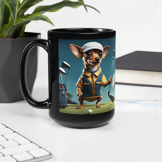 Chiweenie Golfer- Black Glossy Mug v2