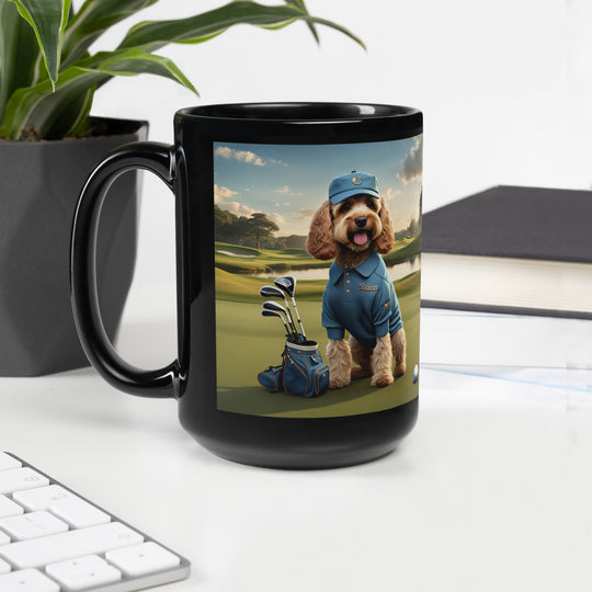 Cockapoo Golfer- Black Glossy Mug v6